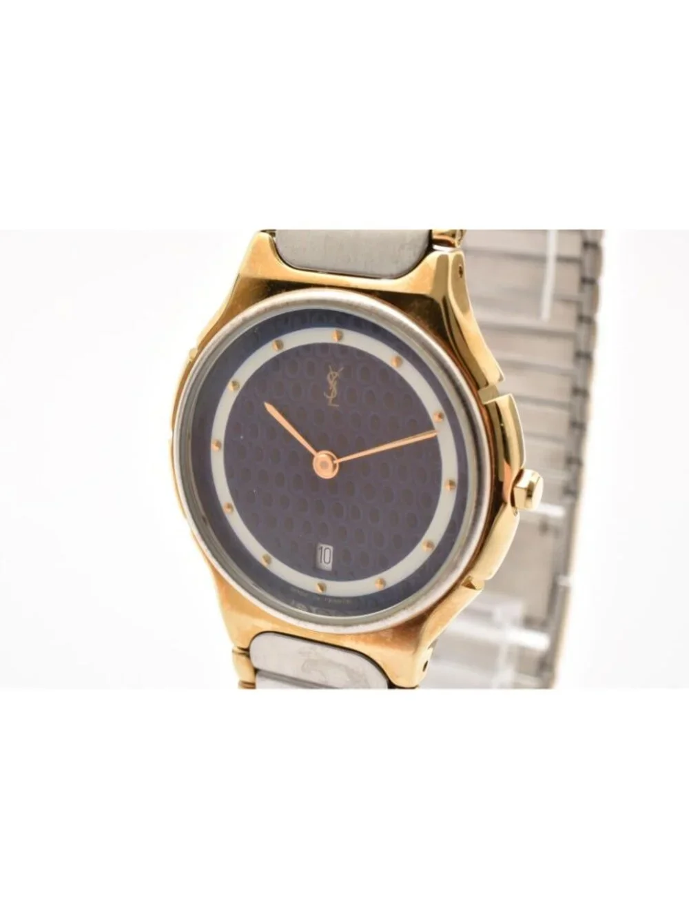 Saint Laurent YSL Logo Vintage Cassandra Quartz Watch Blue Dial Geometric